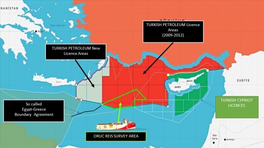 Dışişleri Bakanlığı, Oruç Reis’in faaliyet sahasını gösteren haritayı paylaştı