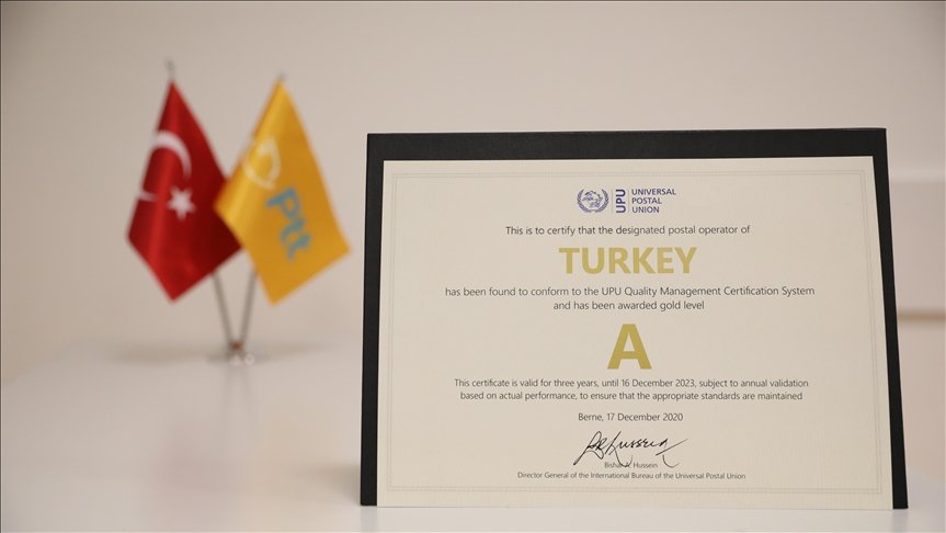 PTT AŞ, Dünya Posta Birliğinden ‘A seviye’ uluslararası hizmet kalite belgesi aldı