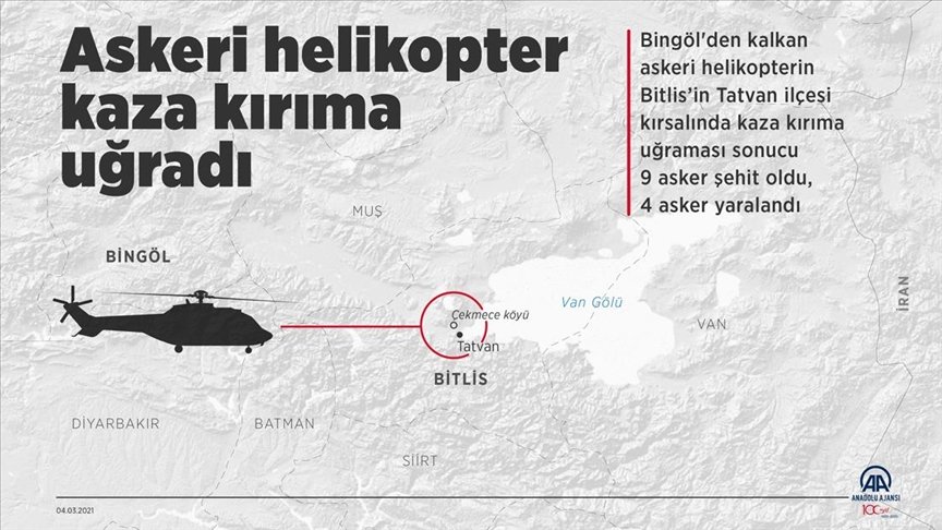 Bingöl’den kalkan askeri helikopter kaza kırıma uğradı: 10 şehit