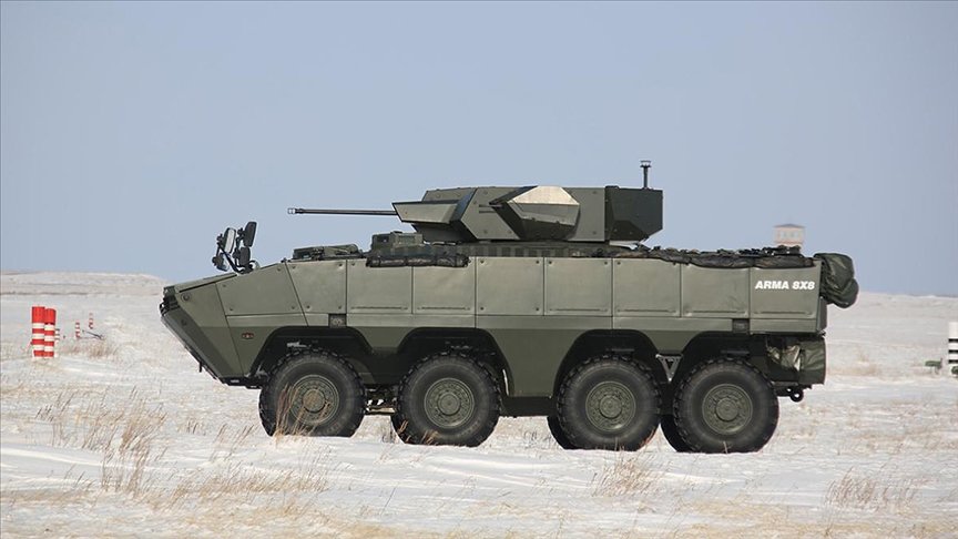 Kazakistan ordusu Türk yapımı zırhlı muharebe aracı Arma 8×8’i ve Nefer silah sistemini test etti