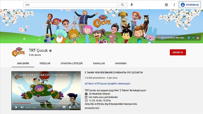 TRT Çocuk YouTube’da 5 milyon aboneye ulaştı
