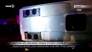 Deprem Bölgesinden Dönen Otobüs Devrildi