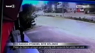 Feci Kazada Otomobil İkiye Bölündü