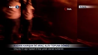 Kazaya Karışan İki Araç Alev Topuna Döndü