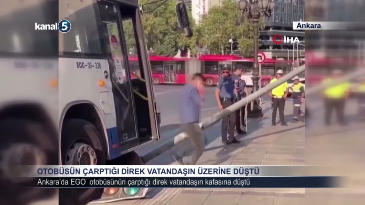 Otobüs’ün çarptığı direk vatandaşın üzerine düştü