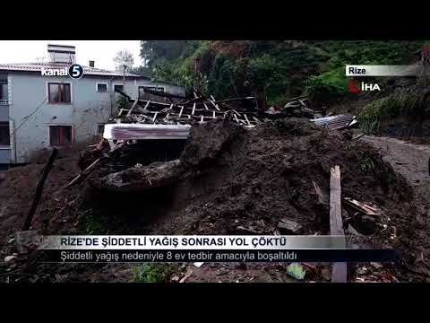 Rize’de Şiddetli Yağış Sonrası Yol Çöktü