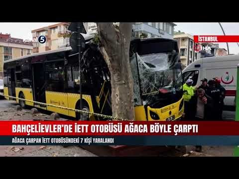 Bahçelievler’de İETT Otobüsü Ağaca Böyle Çarptı