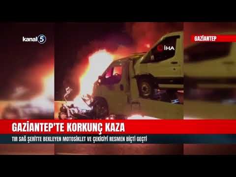 Gaziantep’te Korkunç Kaza | Tır Sağ Şeritte Bekleyen Motosiklet Ve Çekiciyi Resmen Biçti Geçti