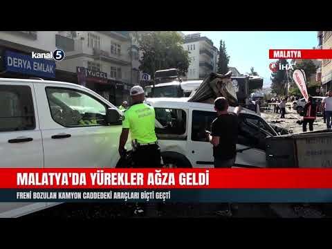 Malatya’da Yürekler Ağza Geldi | Freni Bozulan Kamyon Caddedeki Araçları Biçti Geçti