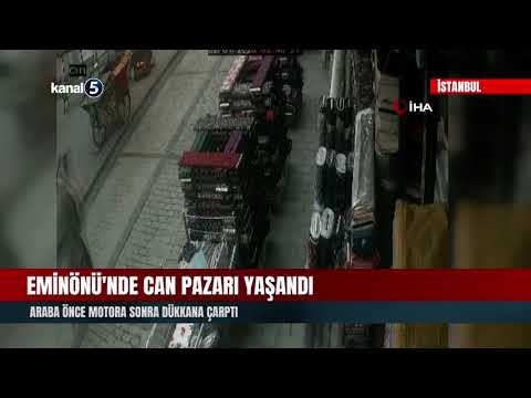 Eminönü’nde Can Pazarı Yaşandı | Araba Önce Motora Sonra Dükkana Çarptı