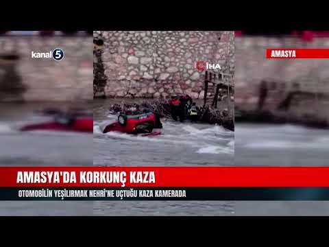 Amasya’da Korkunç Kaza | Otomobilin Yeşilırmak Nehri’ne Uçtuğu Kaza Kamerada